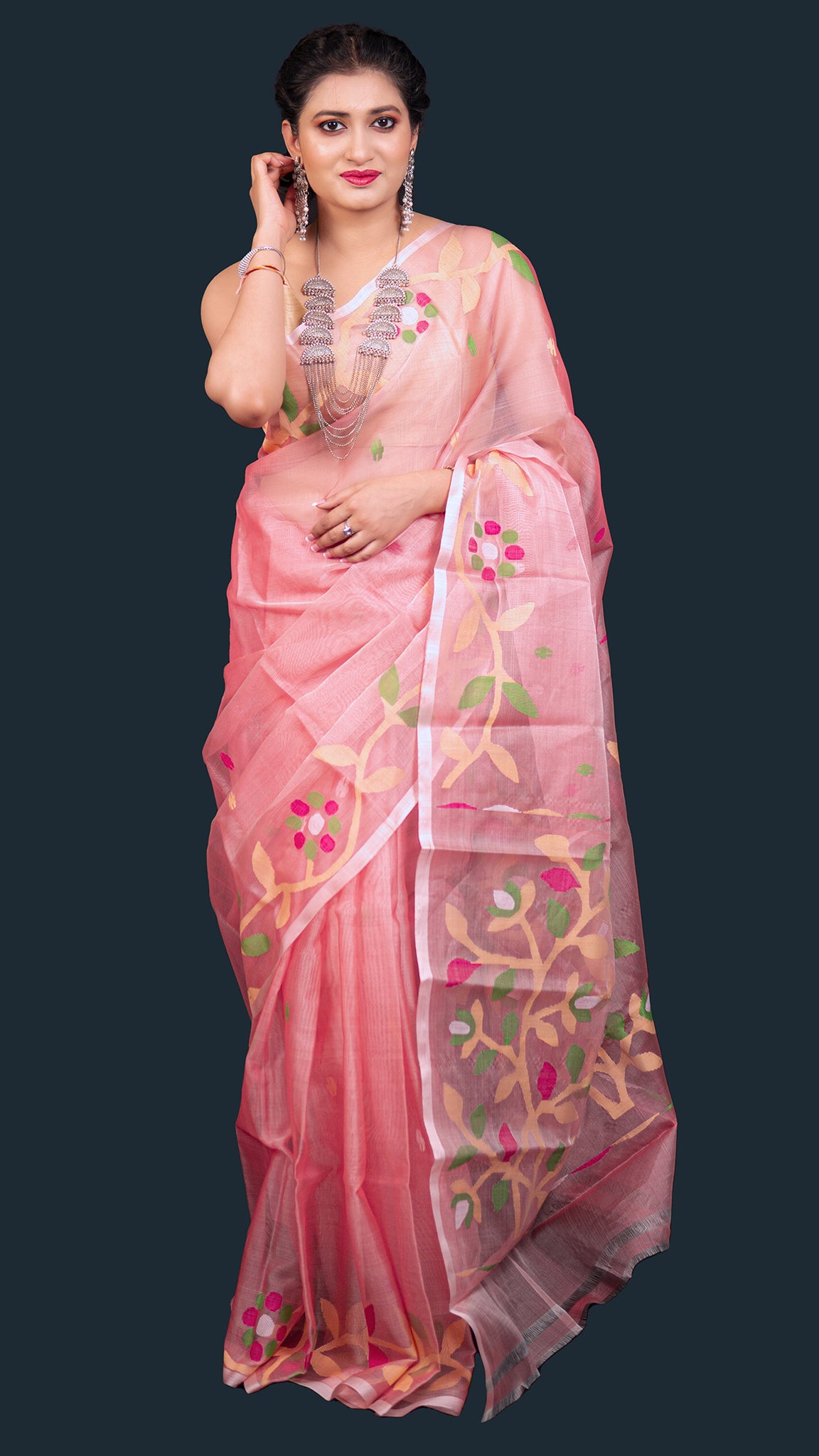 Handwoven Muslin Baby Pink Saree - Pink Lady