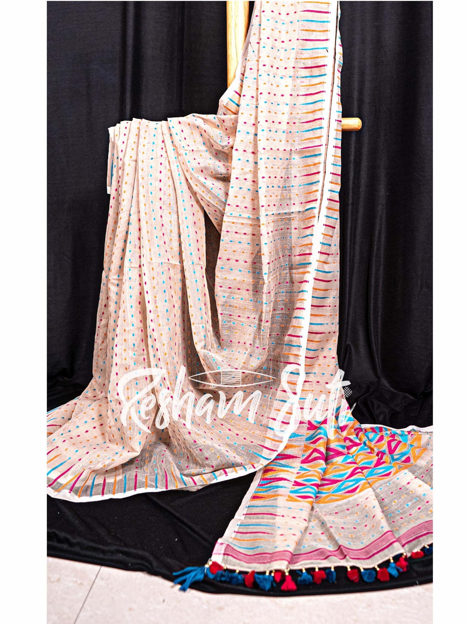 Multicolour Resham Cotton Jamdani Pink Saree - Sunday Afternoon