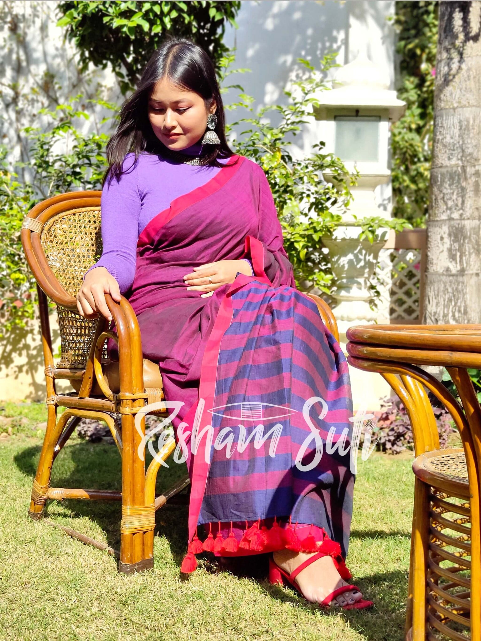 Purple Blue Modal Cotton Saree - Royal Affairs