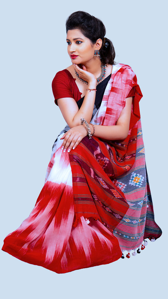 Buy Cotton Katki 3D Red White Black Saree - Rainbow Round My Shoulder –  Resham Suti